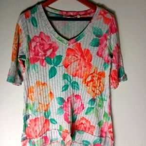 Soft Surroundings M Gray Orange Pink Roses Top